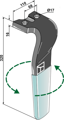 Kreiseleggenzinken (DURAFACE) - linke Ausführung geeignet für: Kuhn tine for rotary harrow