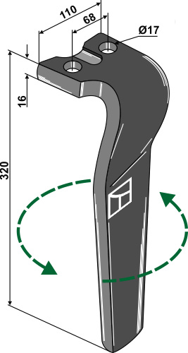 Kreiseleggenzinken, linke Ausführung geeignet für: Kuhn dent pour herse rotative