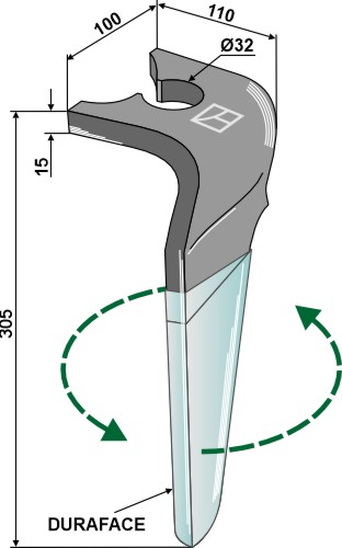 Kreiseleggenzinken (DURAFACE) - linke Ausführung geeignet für: Breviglieri dent pour herse rotative