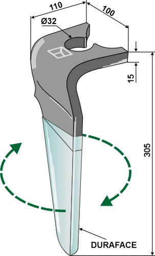Kreiseleggenzinken (DURAFACE) - rechte Ausführung geeignet für: Breviglieri faca para grade de bicos rotativa