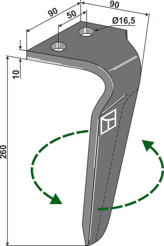 Kreiseleggenzinken, linke Ausführung geeignet für: Celli faca para grade de bicos rotativa