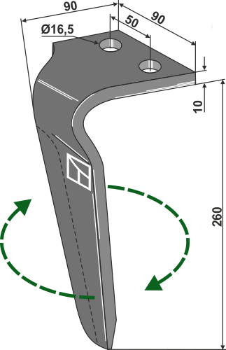 Kreiseleggenzinken, rechte Ausführung geeignet für: Celli tine for rotary harrow