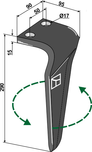 Kreiseleggenzinken, linke Ausführung geeignet für: Celli faca para grade de bicos rotativa