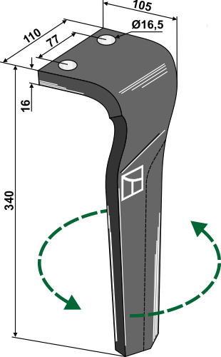 Kreiseleggenzinken, linke Ausführung geeignet für: Dowdeswell tine for rotary harrow