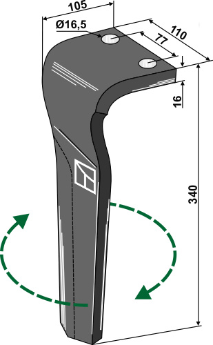 Kreiseleggenzinken, rechte Ausführung geeignet für: Dowdeswell tine for rotary harrow