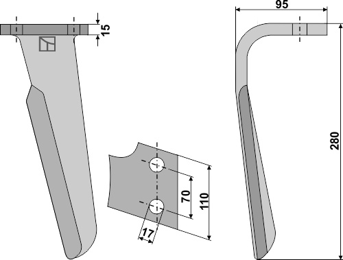 Kreiseleggenzinken 280mm, links geeignet für: Falc tine for rotary harrow