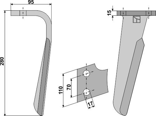 Kreiseleggenzinken 280mm, rechts geeignet für: Falc tine for rotary harrow