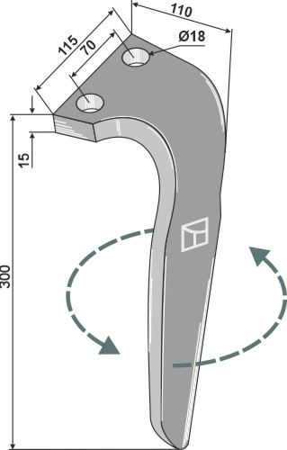 Kreiseleggenzinken 300mm, links geeignet für: Falc tine for rotary harrow