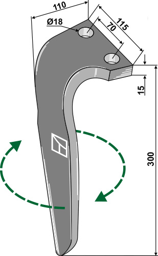 Kreiseleggenzinken 300mm, rechts geeignet für: Falc tine for rotary harrow