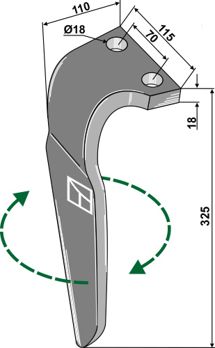 Kreiseleggenzinken, rechte Ausführung geeignet für: Falc tine for rotary harrow