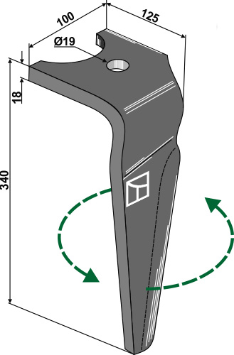Kreiseleggenzinken, linke Ausführung geeignet für: Falc dent pour herse rotative