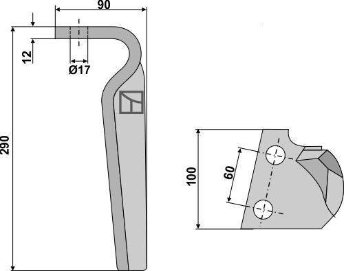 Kreiseleggenzinken, linke Ausführung geeignet für: Feraboli dent pour herse rotative