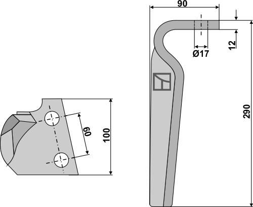 Kreiseleggenzinken, rechte Ausführung geeignet für: Feraboli dent pour herse rotative