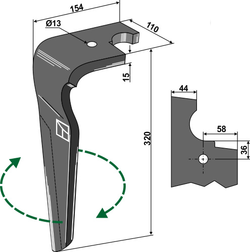 Kreiseleggenzinken, rechte Ausführung geeignet für: Feraboli Зуб ротационной бороны
