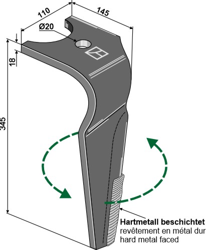 Kreiseleggenzinken, linke Ausführung geeignet für: Kuhn faca para grade de bicos rotativa