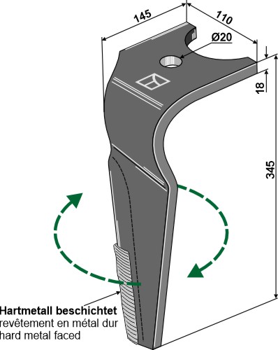 Kreiseleggenzinken, rechte Ausführung geeignet für: Kuhn faca para grade de bicos rotativa