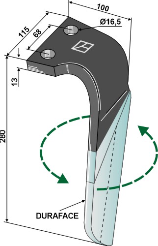 Kreiseleggenzinken (DURAFACE) - linke Ausführung geeignet für: Kuhn faca para grade de bicos rotativa