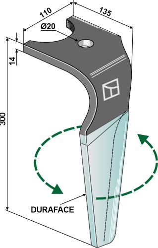 Kreiseleggenzinken (DURAFACE) - linke Ausführung geeignet für: Kuhn dent pour herse rotative