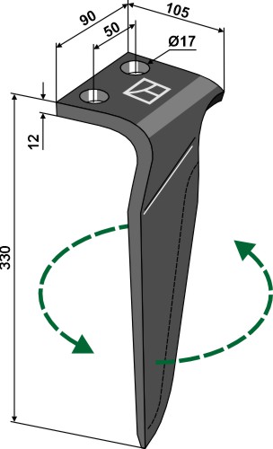 Kreiseleggenzinken, linke Ausführung geeignet für: Maschio / Gaspardo tine for rotary harrow
