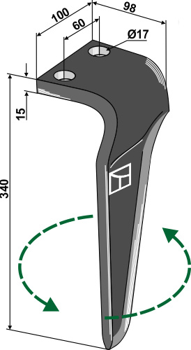 Kreiseleggenzinken, linke Ausführung geeignet für: Maschio / Gaspardo dent pour herse rotative