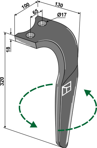 Kreiseleggenzinken, linke Ausführung geeignet für: Rabe tine for rotary harrow