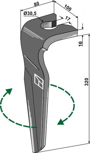Kreiseleggenzinken, rechte Ausführung geeignet für: Rabe tine for rotary harrow