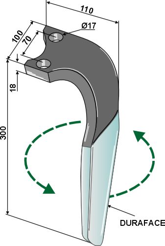 Kreiseleggenzinken (DURAFACE) - linke Ausführung geeignet für: Rabe faca para grade de bicos rotativa