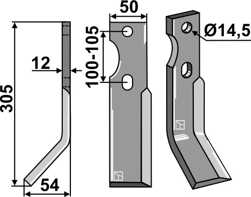 Rotorzinken, linke Ausführung geeignet für: Simon Fräsmesser und Rotorzinken