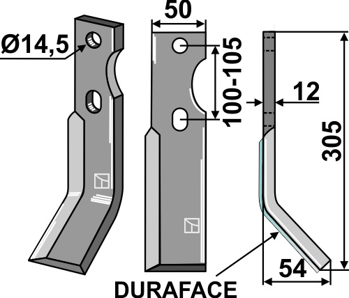 Rotorzinken DURAFACE, rechte Ausführung geeignet für: Simon Fräsmesser und Rotorzinken