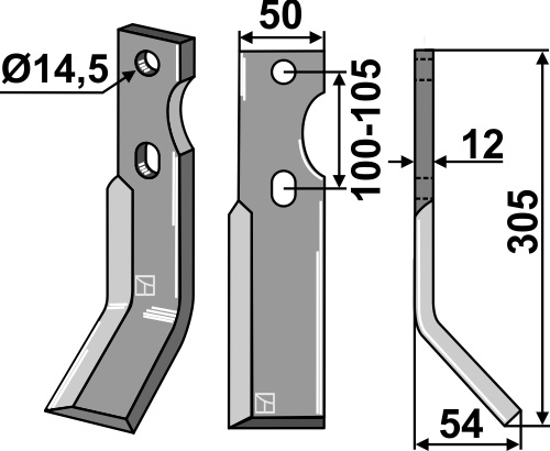 Rotorzinken, rechte Ausführung geeignet für: Simon Fräsmesser und Rotorzinken