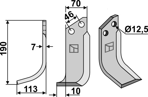 Fräsmesser 190x70mm, links geeignet für: Muratori cuchilla y cuchilla de rotavator