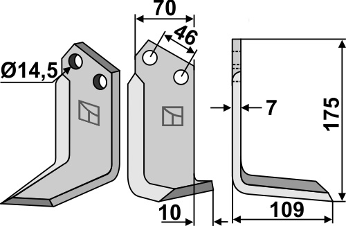Fräsmesser 175x70mm, rechts geeignet für: Muratori cuchilla y cuchilla de rotavator