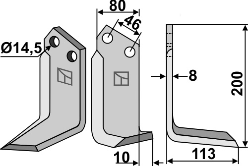 Fräsmesser 200x80mm, rechts geeignet für: Sovema nóż glebogryzark