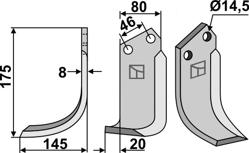 Fräsmesser 175x80mm, links geeignet für: Sovema nóż glebogryzark
