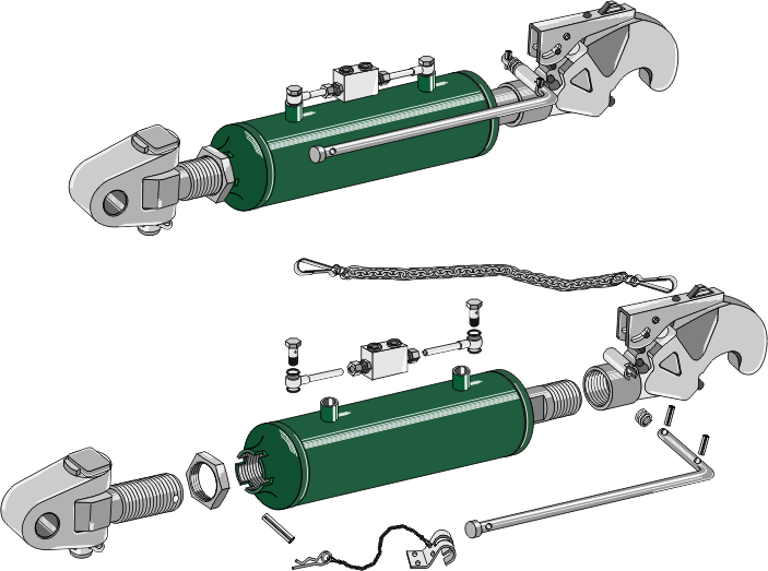 Hydraulic top-links with hook and swivelling tie-rod