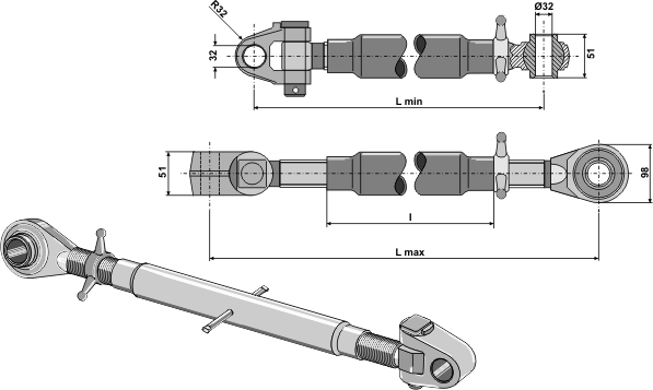 Category lll with tie-rods and swivelling tie-rods